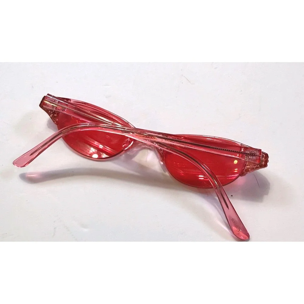 Pink Rimless Cat Eye Sunglasses Rhinestone Bridge Hand Polished Frame Y2K Retro